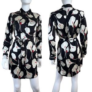 Equipment Femme Women Size XS Black Floral Silk Button Up Shirt Mini NEW Dress